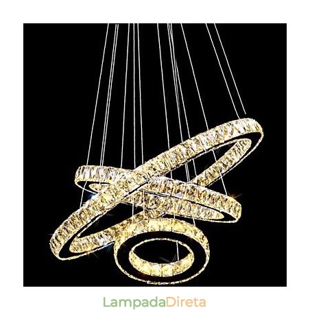 Luminária pendente de cristal moderna iluminação três anéis D406080 K9 grandes luminárias de teto de cristal Luminária pendente de cristal moderna iluminação três anéis D406080 K9 grandes luminárias de teto de cristal