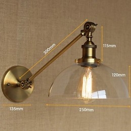 O ferro vidro bronze latão braço estilo retro criativo americano country hall quarto lâmpada de parede