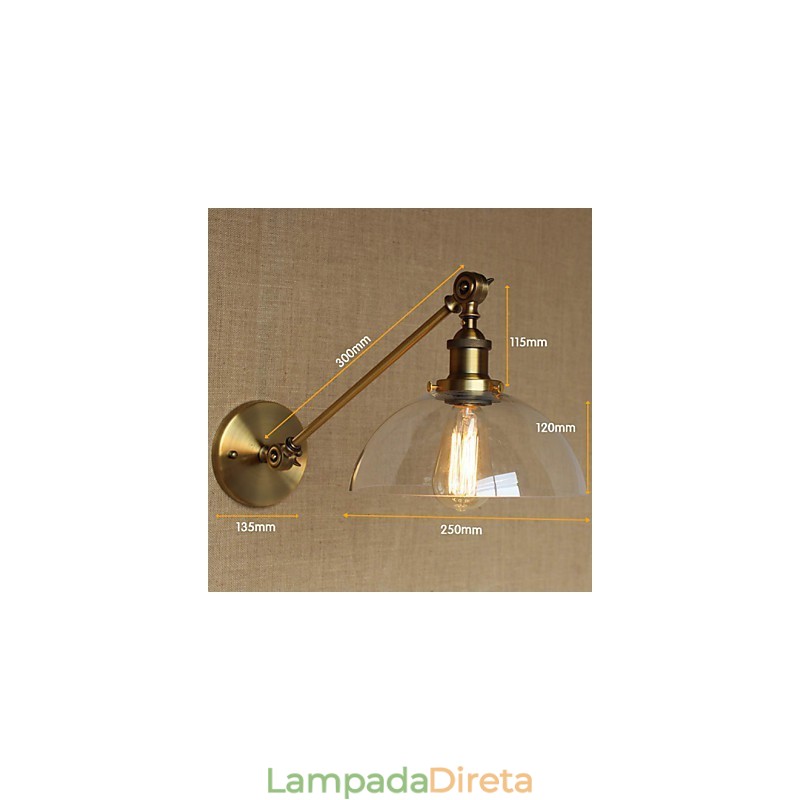 O ferro vidro bronze latão braço estilo retro criativo americano country hall quarto lâmpada de parede