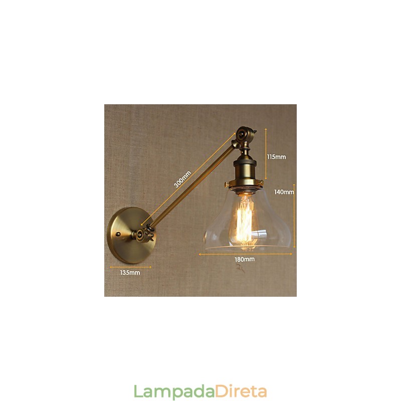O ferro vidro bronze latão braço estilo retro criativo americano country hall quarto lâmpada de parede
