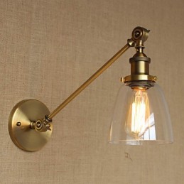 O ferro vidro bronze latão braço estilo retro criativo americano country hall quarto lâmpada de parede