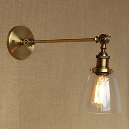 O ferro vidro bronze latão braço estilo retro criativo americano country hall quarto lâmpada de parede
