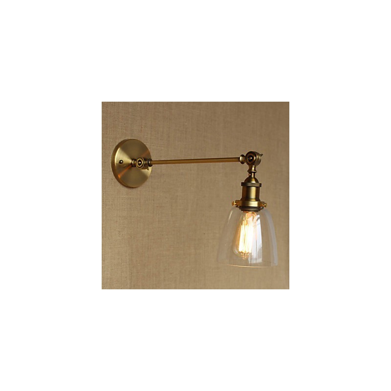 O ferro vidro bronze latão braço estilo retro criativo americano country hall quarto lâmpada de parede