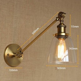O ferro vidro bronze latão braço estilo retro criativo americano country hall quarto lâmpada de parede