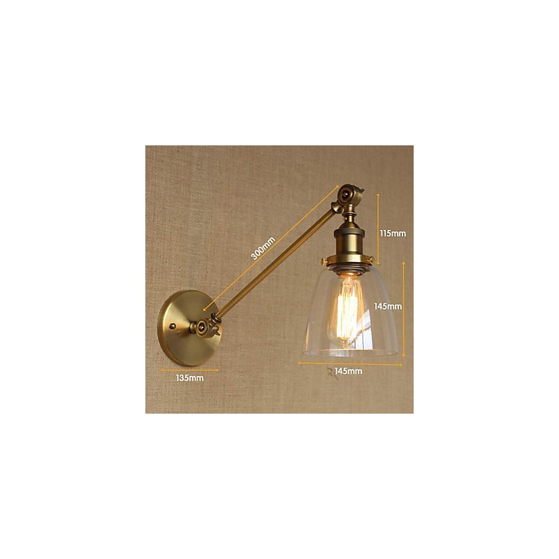 O ferro vidro bronze latão braço estilo retro criativo americano country hall quarto lâmpada de parede