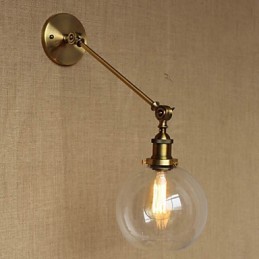 O ferro vidro bronze latão braço estilo retro criativo americano country hall quarto lâmpada de parede