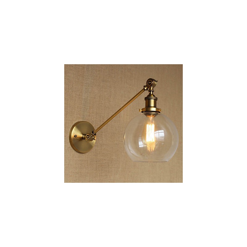 O ferro vidro bronze latão braço estilo retro criativo americano country hall quarto lâmpada de parede