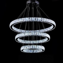 Luminária pendente de cristal moderna iluminação três anéis D406080 K9 grandes luminárias de teto de cristal
