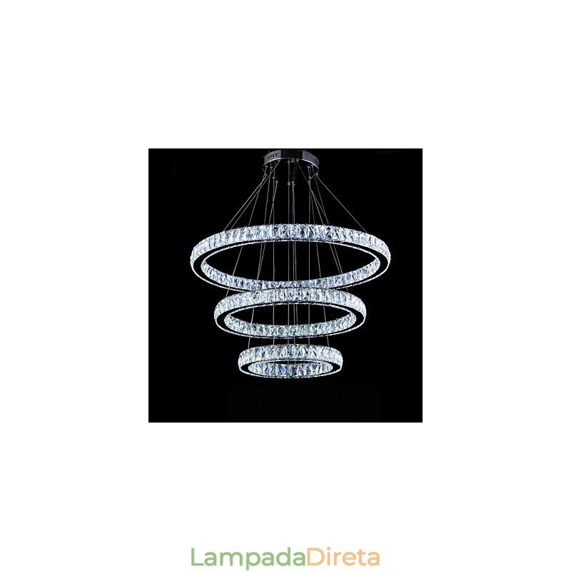 Luminária pendente de cristal moderna iluminação três anéis D406080 K9 grandes luminárias de teto de cristal