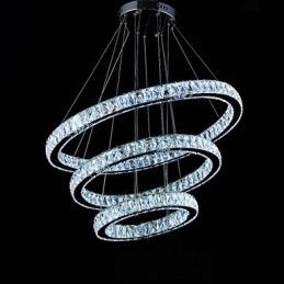 Luminária pendente de cristal moderna iluminação três anéis D406080 K9 grandes luminárias de teto de cristal