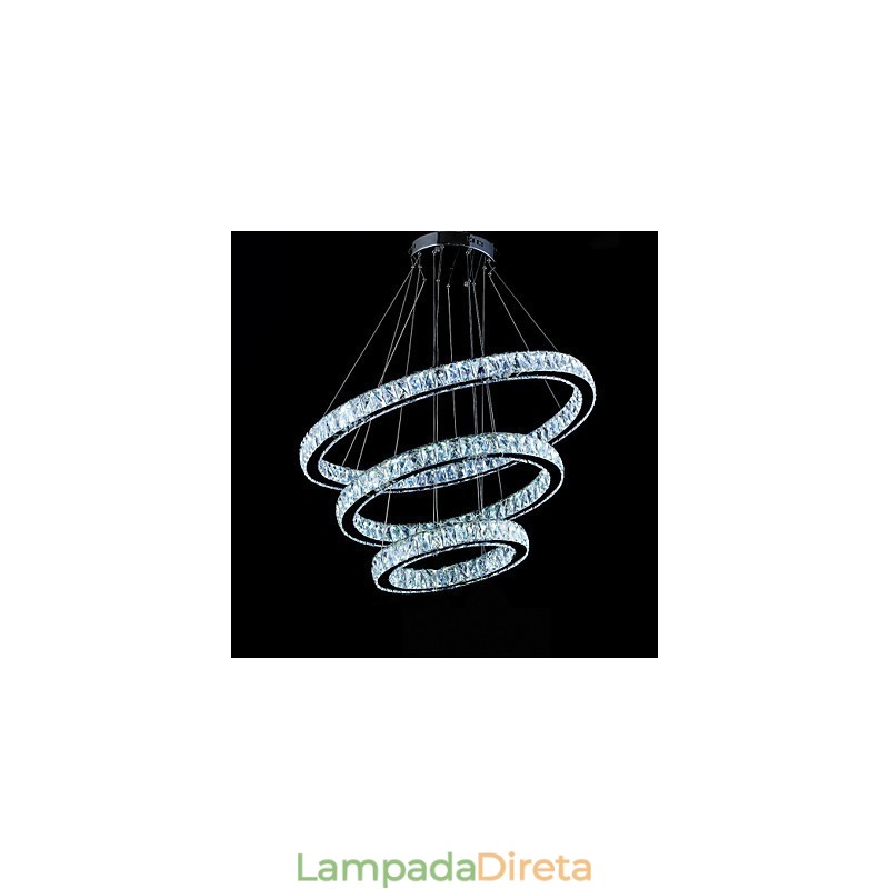 Luminária pendente de cristal moderna iluminação três anéis D406080 K9 grandes luminárias de teto de cristal