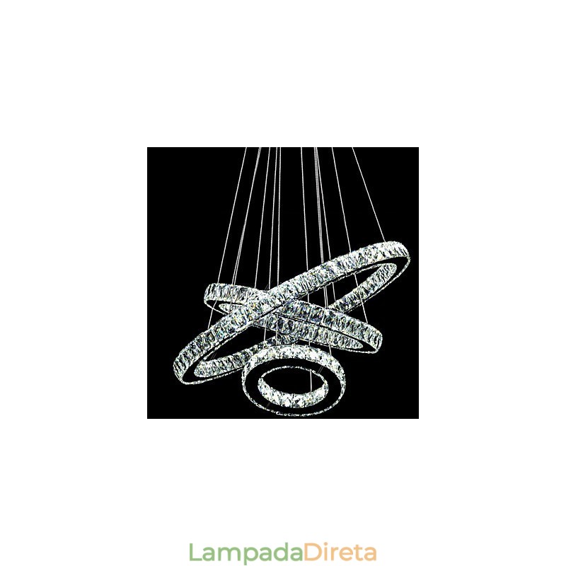 Luminária pendente de cristal moderna iluminação três anéis D406080 K9 grandes luminárias de teto de cristal