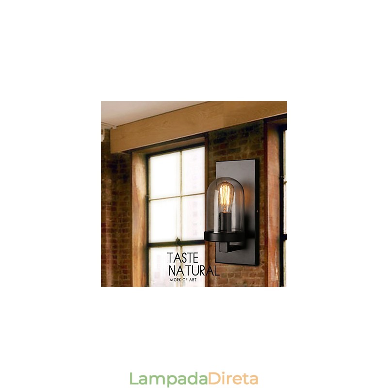 Luminária de parede criativa de ferro forjado e vidro rural