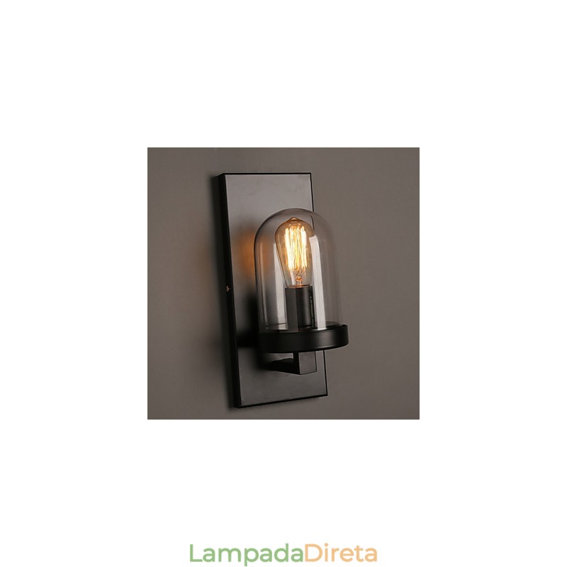 Luminária de parede criativa de ferro forjado e vidro rural