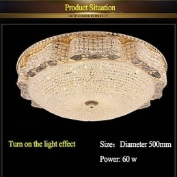 Luminária de teto de cristal de luxo moderna para absorver luz de cúpula com diâmetro de 50 cm