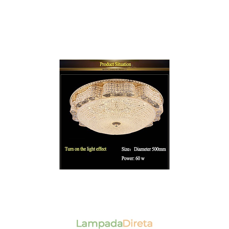 Luminária de teto de cristal de luxo moderna para absorver luz de cúpula com diâmetro de 50 cm