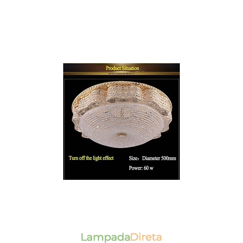Luminária de teto de cristal de luxo moderna para absorver luz de cúpula com diâmetro de 50 cm