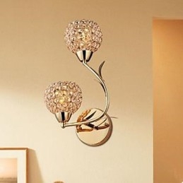 Luminária de parede de cristal K9 de cabeça dupla dourada contraída e contemporânea