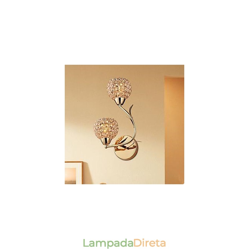 Luminária de parede de cristal K9 de cabeça dupla dourada contraída e contemporânea