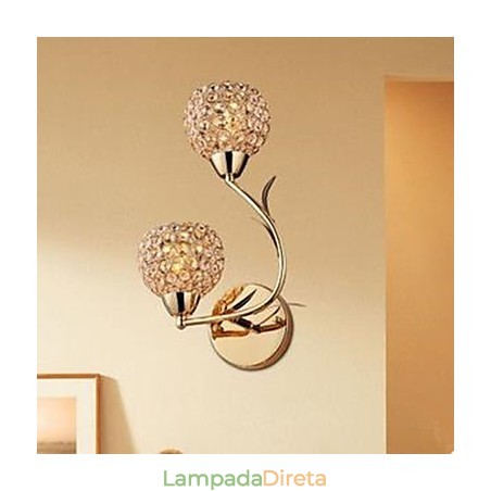 Luminária de parede de cristal K9 de cabeça dupla dourada contraída e contemporânea
