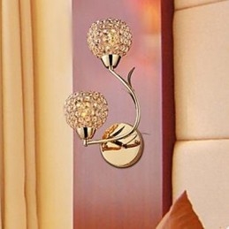 Luminária de parede de cristal K9 de cabeça dupla dourada contraída e contemporânea