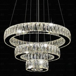 Luminária pendente de cristal moderna iluminação três anéis D406080 K9 grandes luminárias de teto de cristal