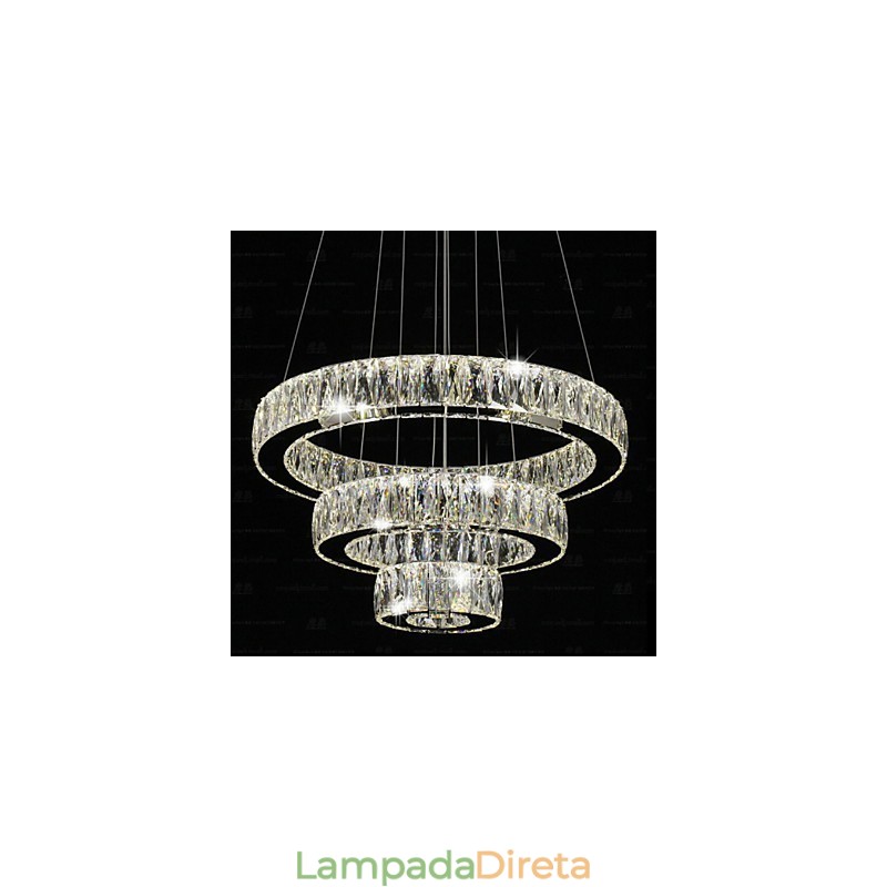 Luminária pendente de cristal moderna iluminação três anéis D406080 K9 grandes luminárias de teto de cristal