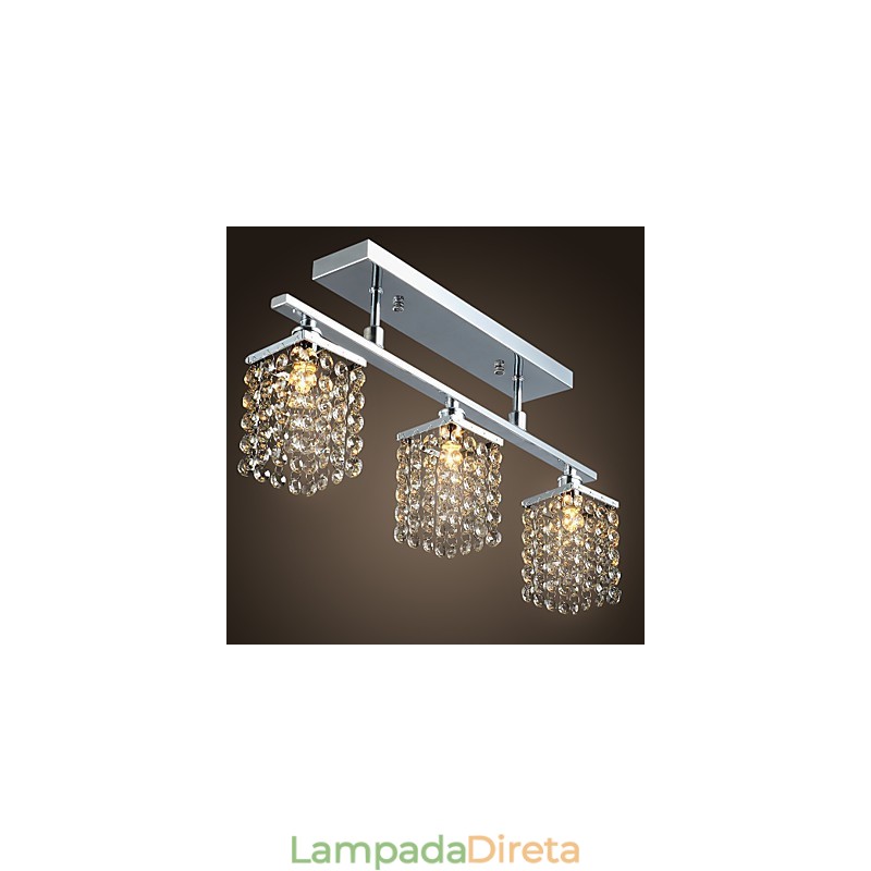 Lustre Linear Ilha Luz Cristal 3 Luzes