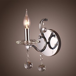 Luminária de parede de cristal prateado com 1 luz