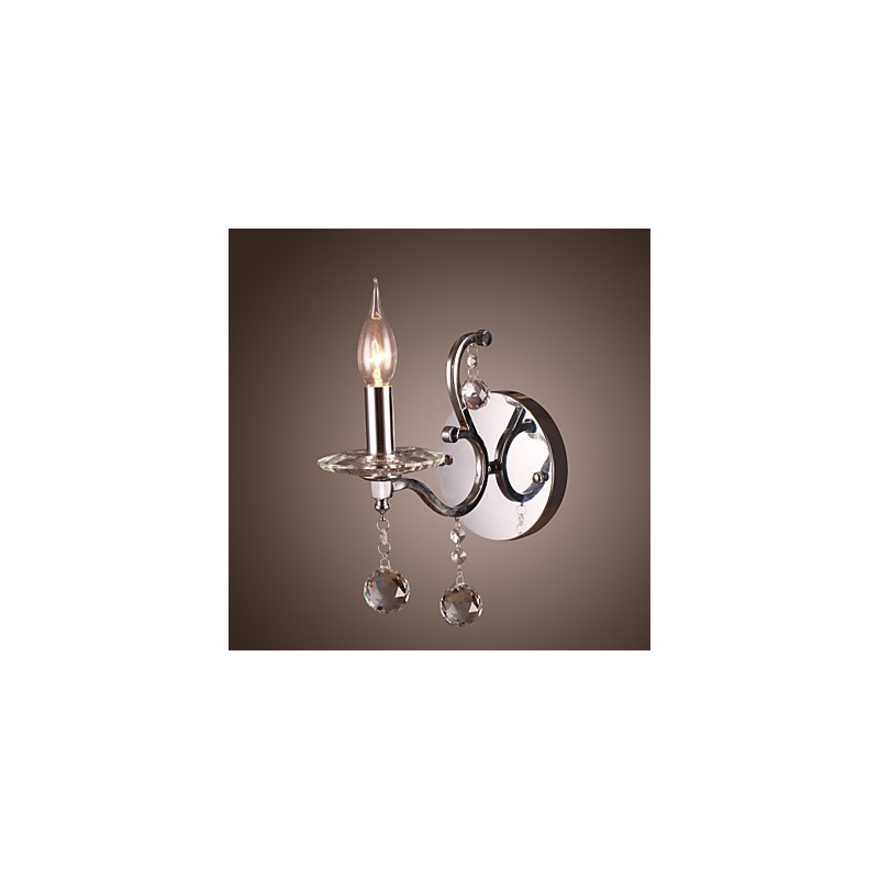 Luminária de parede de cristal prateado com 1 luz