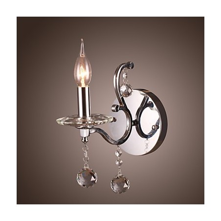 Luminária de parede de cristal prateado com 1 luz Luminária de parede de cristal prateado com 1 luz