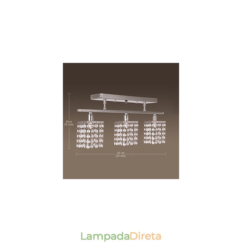 Lustre Linear Ilha Luz Cristal 3 Luzes