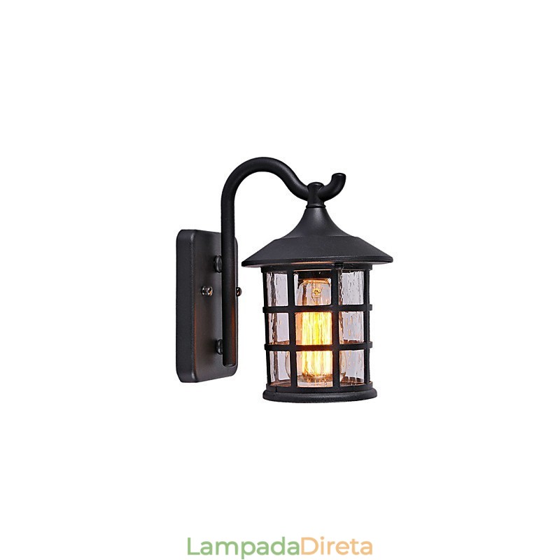 Luminária de parede externa antiga de ferro rústico à prova d'água, luz de lanterna vintage, enferrujada, preta fosca, arandela de parede para corredor