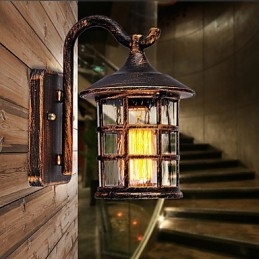 Luminária de parede externa antiga de ferro rústico à prova d'água, luz de lanterna vintage, enferrujada, preta fosca, arandela de parede para corredor