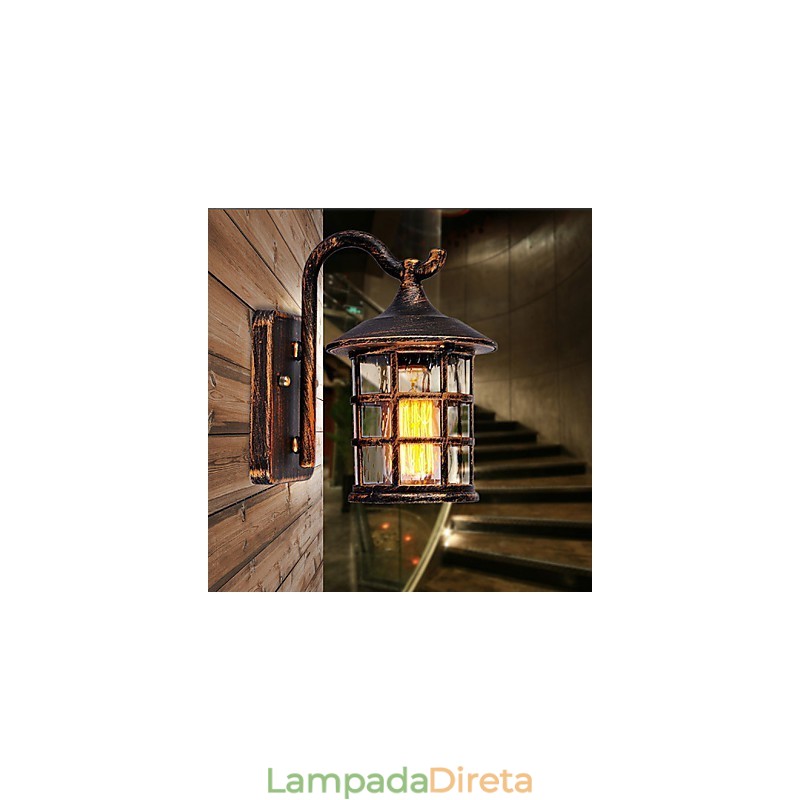 Luminária de parede externa antiga de ferro rústico à prova d'água, luz de lanterna vintage, enferrujada, preta fosca, arandela de parede para corredor