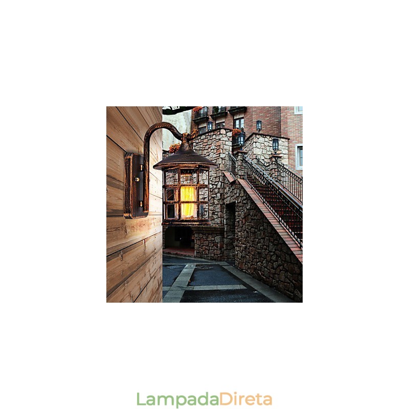 Luminária de parede externa antiga de ferro rústico à prova d'água, luz de lanterna vintage, enferrujada, preta fosca, arandela de parede para corredor