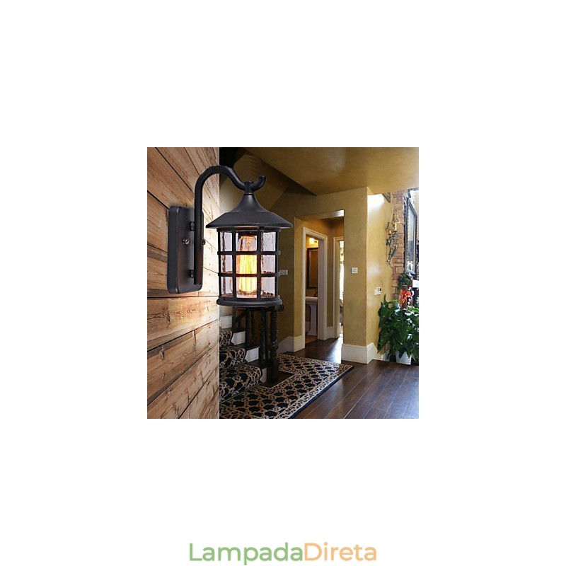 Luminária de parede externa antiga de ferro rústico à prova d'água, luz de lanterna vintage, enferrujada, preta fosca, arandela de parede para corredor