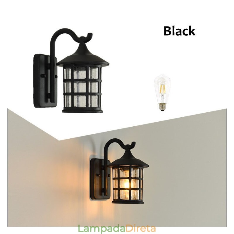 Luminária de parede externa antiga de ferro rústico à prova d'água, luz de lanterna vintage, enferrujada, preta fosca, arandela de parede para corredor