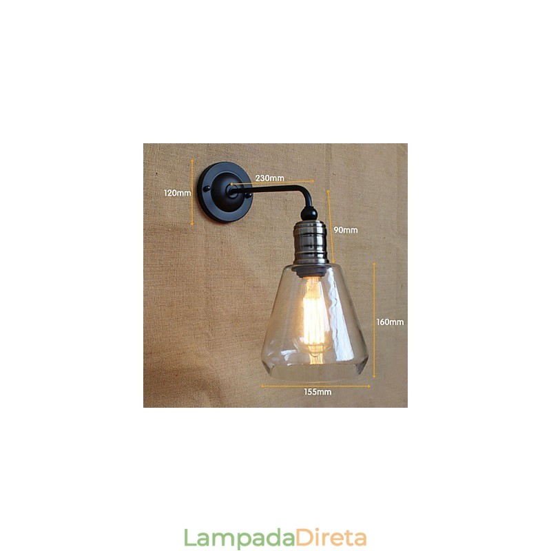 Aplique de parede de vidro transparente estilo country americano mediterrâneo