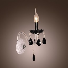 Luminária de parede de cristal preto com lâmpada de vela
