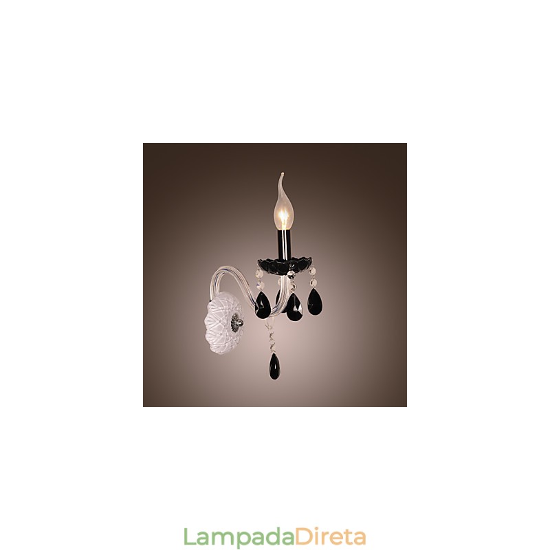 Luminária de parede de cristal preto com lâmpada de vela