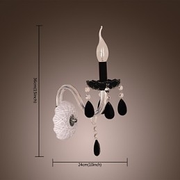 Luminária de parede de cristal preto com lâmpada de vela