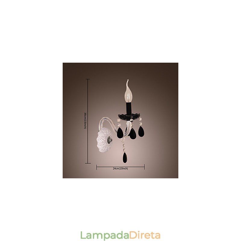 Luminária de parede de cristal preto com lâmpada de vela