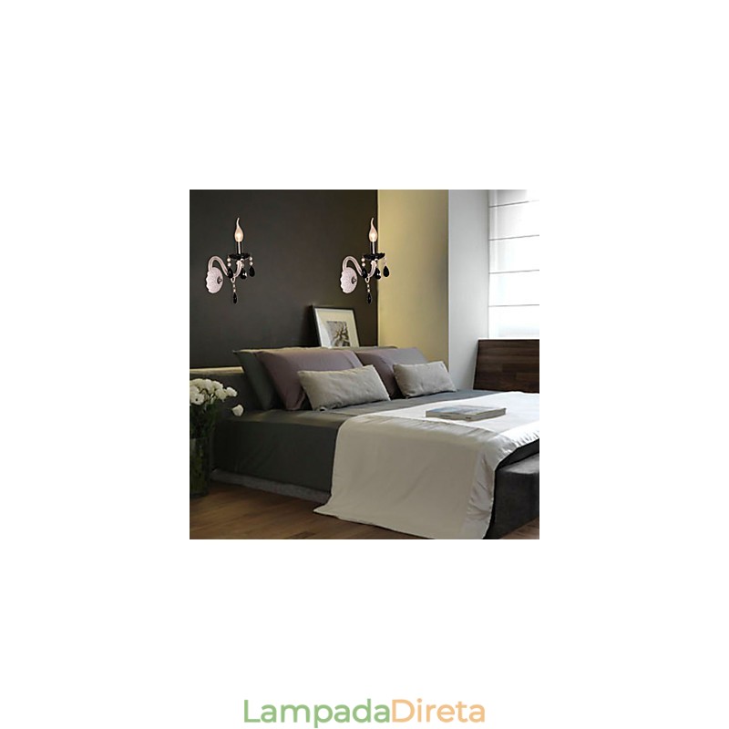 Luminária de parede de cristal preto com lâmpada de vela
