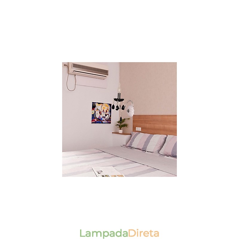 Luminária de parede de cristal preto com lâmpada de vela
