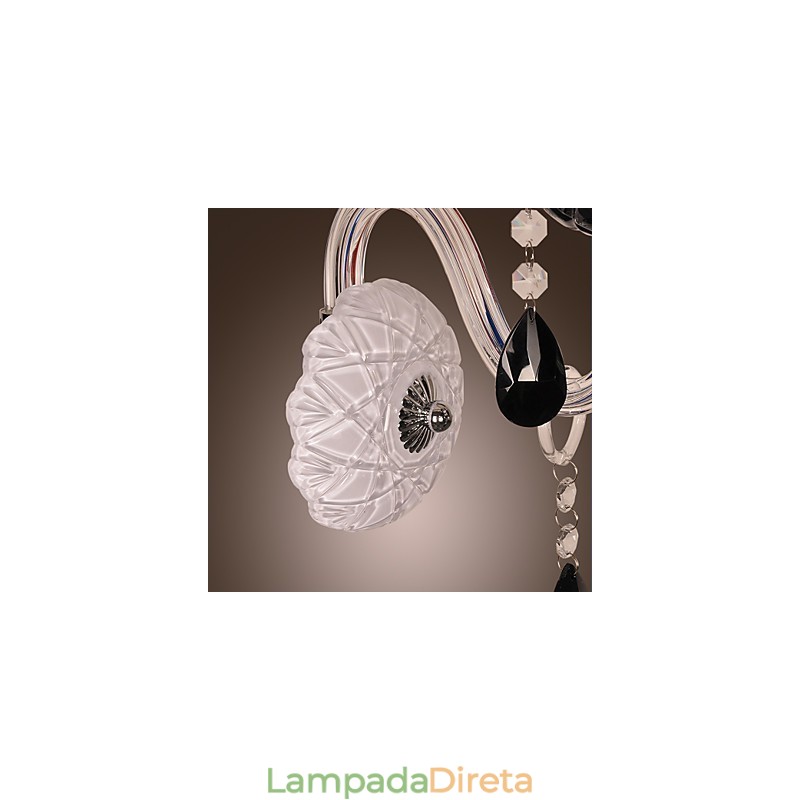 Luminária de parede de cristal preto com lâmpada de vela