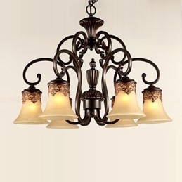 Lustre Pendente Luz 6 Luzes Abajur Para Baixo Vintage Country Metal+Vidro