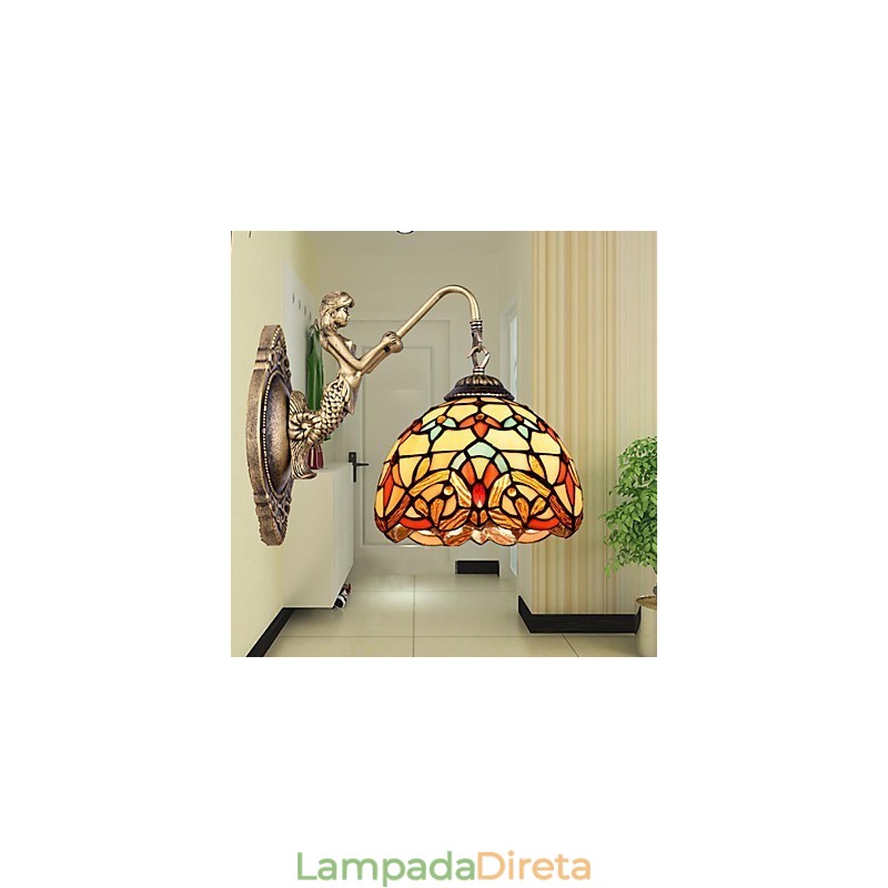 Luminária de parede de ferro forjado criativa rural contratada europeia com luzes de vidro