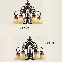 Lustre Pendente Luz 6 Luzes Abajur Para Baixo Vintage Country Metal+Vidro