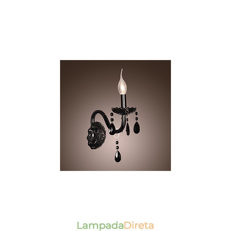 Luminária de parede de cristal preto com lâmpada de vela